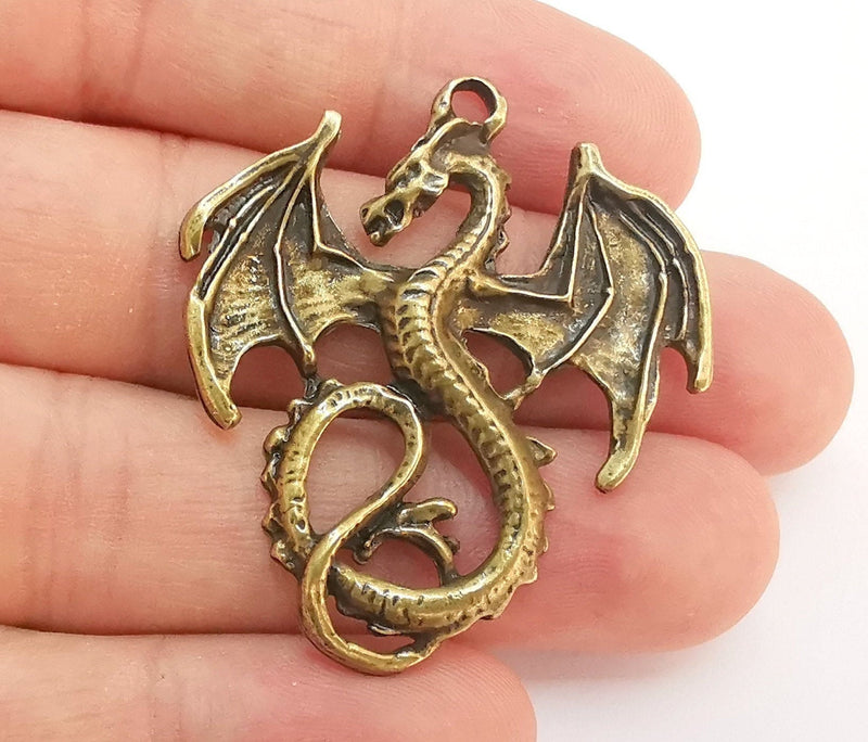 2 Dragon Charms Antique Bronze Plated Charms (45x40mm) G21961