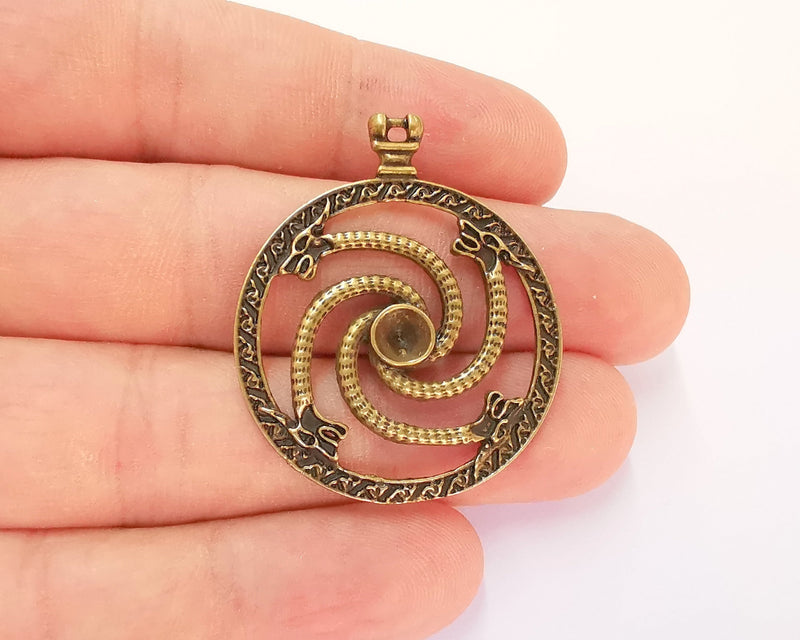 2 Dragons Charm Cabochon Blank Bezel Antique Bronze Plated Charm (41x34mm) (5mm Blank size) G22228