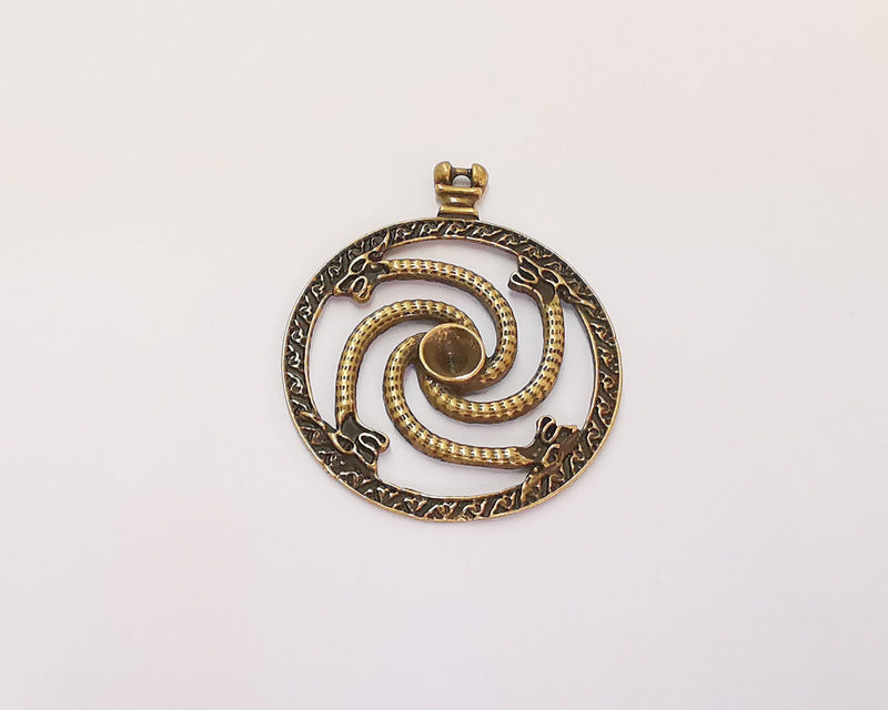 2 Dragons Charm Cabochon Blank Bezel Antique Bronze Plated Charm (41x34mm) (5mm Blank size) G22228