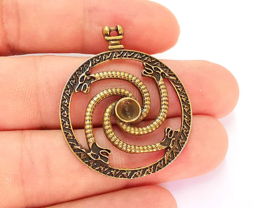 2 Dragons Charm Cabochon Blank Bezel Antique Bronze Plated Charm (41x34mm) (5mm Blank size) G22228