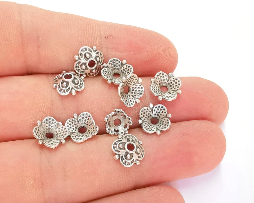 20 Flower Bead Caps Antique Silver Plated Bead Caps , Findings  (10 mm)  G22231