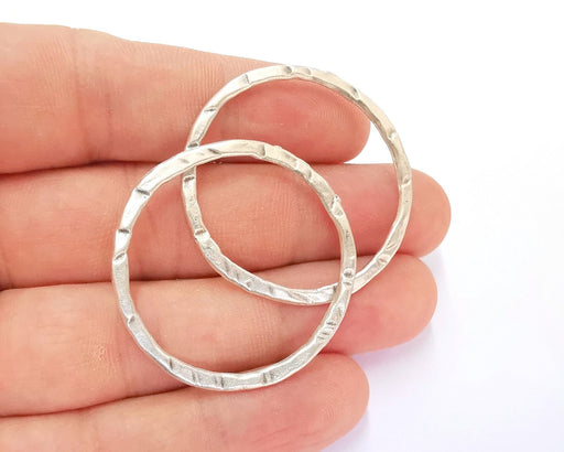 5 Hammered Circle Findings Antique Silver Plated Circle (40 mm)  G18295