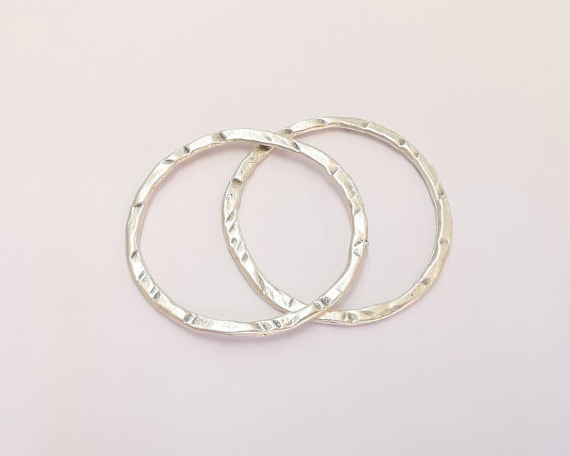 5 Hammered Circle Findings Antique Silver Plated Circle (40 mm)  G18295