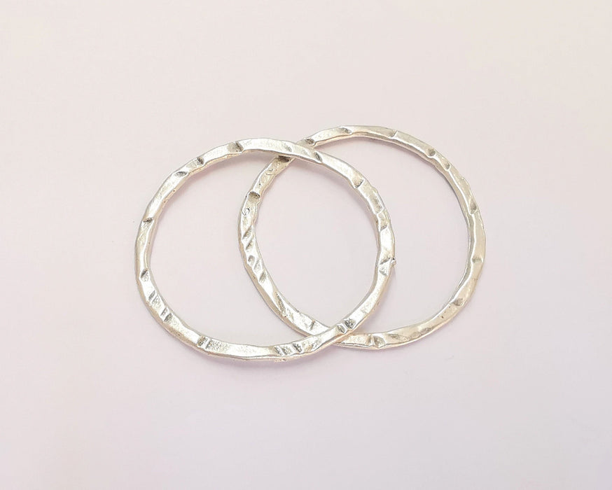 5 Hammered Circle Findings Antique Silver Plated Circle (40 mm)  G18295