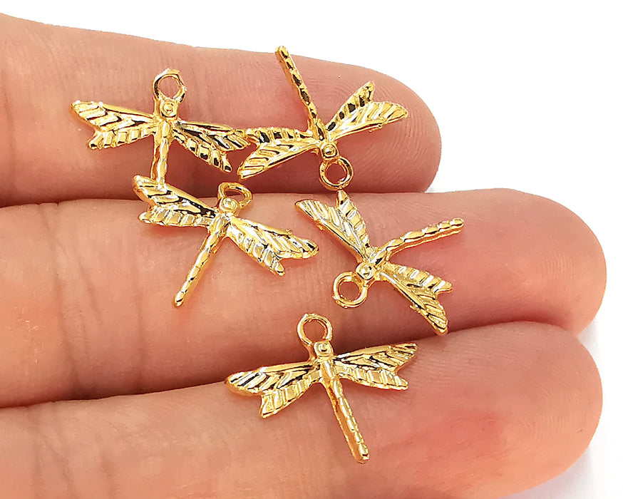 10 Dragonfly Charms 24k Shiny Gold Charms (19x15mm)  G22662