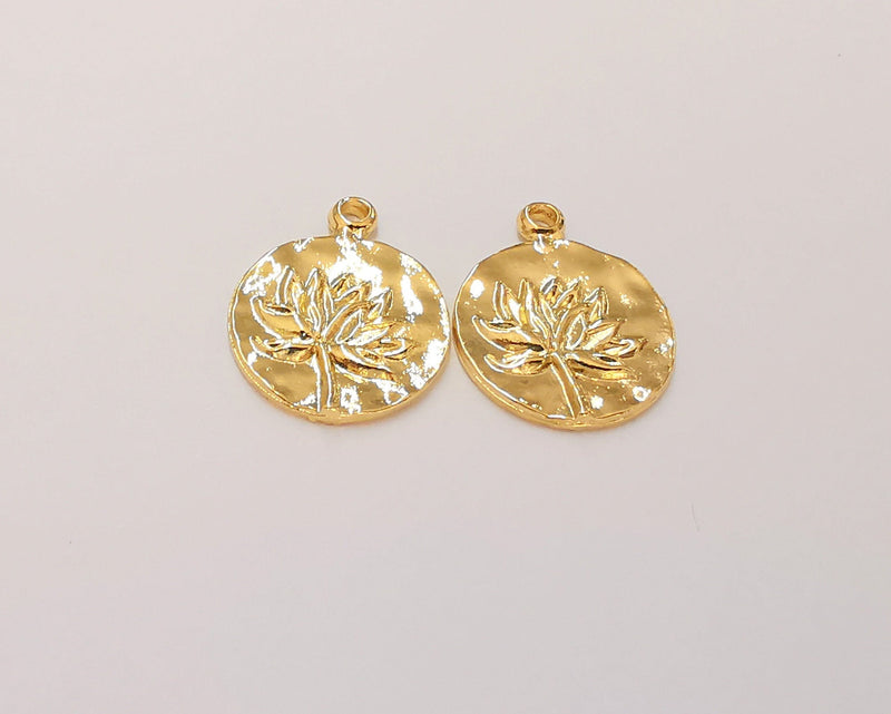 2 Lotus Charms Flower Charms 24K Shiny Gold Plated Charms (20x16mm)  G22663