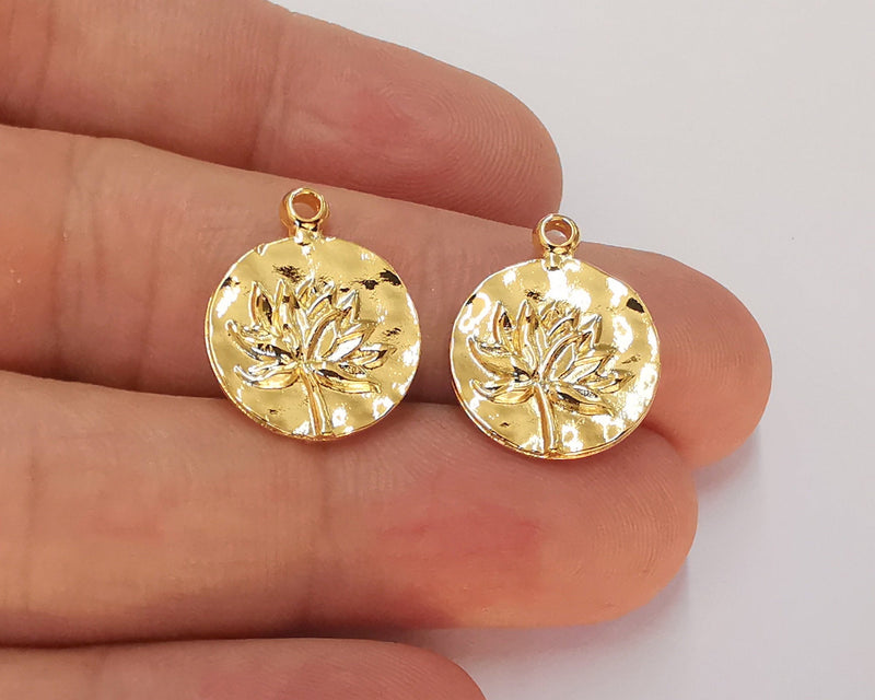 2 Lotus Charms Flower Charms 24K Shiny Gold Plated Charms (20x16mm)  G22663