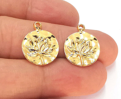 2 Lotus Charms Flower Charms 24K Shiny Gold Plated Charms (20x16mm)  G22663