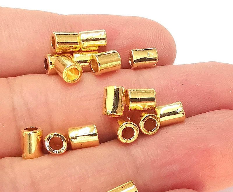 10 Cylinder Tube Findings 24k Shiny Gold Plated Findings (6x5mm)  G22664