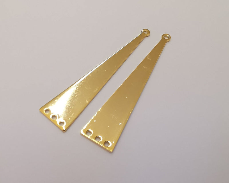 2 Triangle Charms Connector 24k Shiny Gold Brass Charms (50x11mm)  G22667