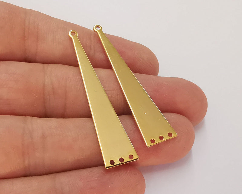 2 Triangle Charms Connector 24k Shiny Gold Brass Charms (50x11mm)  G22667
