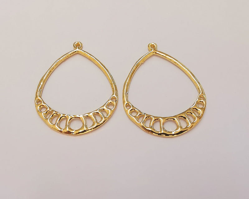 2 Drop Charms 24k Shiny Gold Plated Charms (46x34mm)  G22668