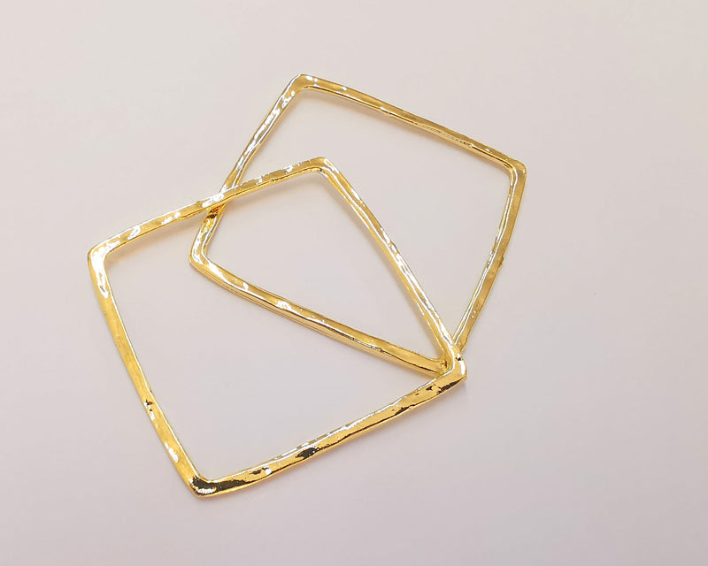 2 Rectangle Charms 24k Shiny Gold Plated Charms (43mm)  G22669