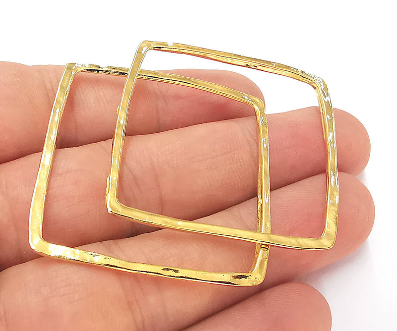 2 Rectangle Charms 24k Shiny Gold Plated Charms (43mm)  G22669