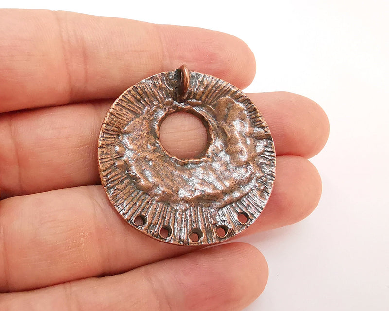 2 Antique Copper Circle Pendant Connector Antique Copper Plated Pendant (40mm) G22253