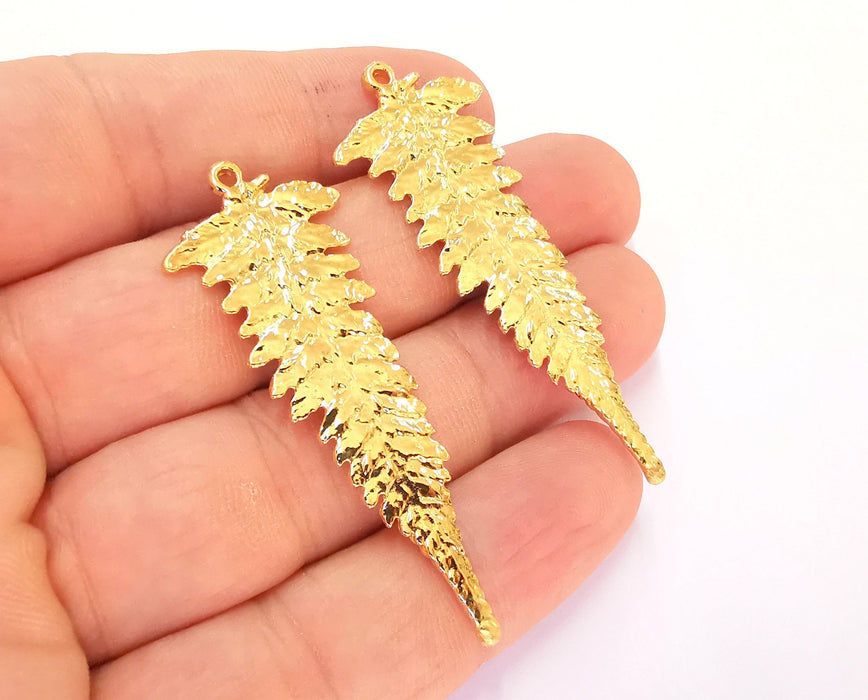 2 Leaf Charms Shiny Gold Plated Charms (57x22mm)  G22259