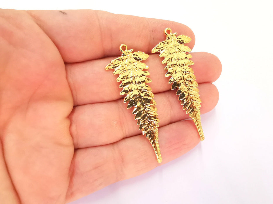 2 Leaf Charms Shiny Gold Plated Charms (57x22mm)  G22259