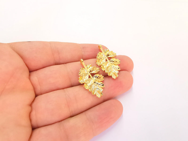 2 Leaf Charms Shiny Gold Plated Charms (32x19mm)  G22262