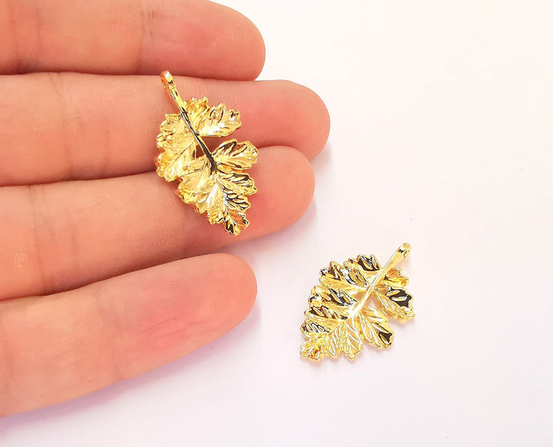 2 Leaf Charms Shiny Gold Plated Charms (32x19mm)  G22262