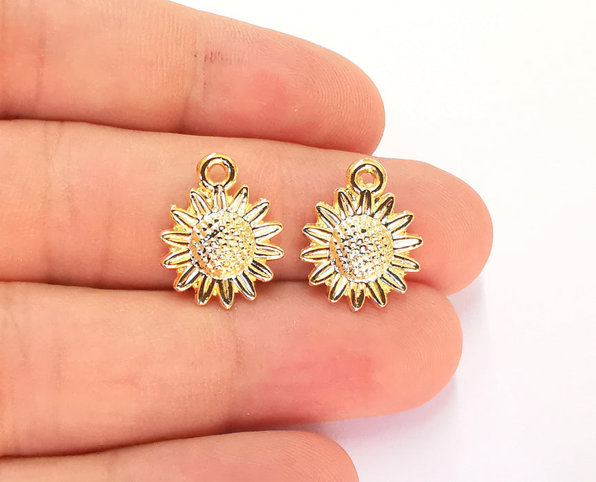 5 Sunflower Charms Shiny Gold Plated Charms (18x14mm)  G22263