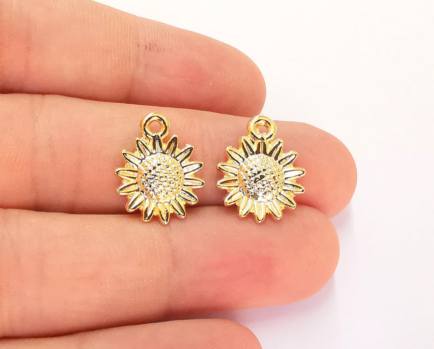 5 Sunflower Charms Shiny Gold Plated Charms (18x14mm)  G22263