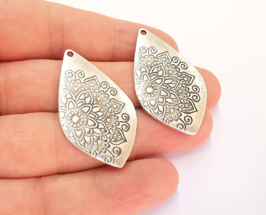 2 Flower Charms Antique Silver Plated Charms (40x24mm) G22265