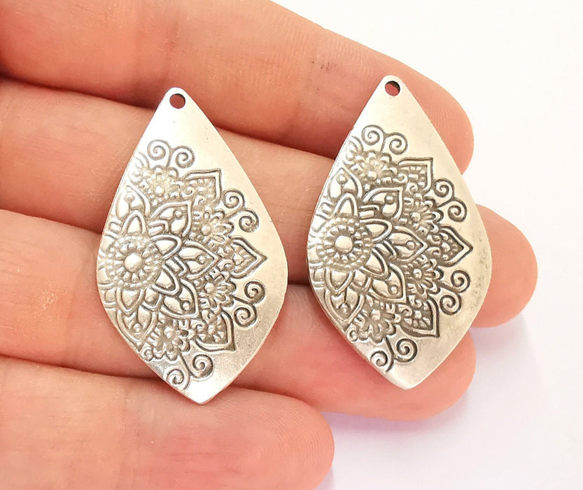 2 Flower Charms Antique Silver Plated Charms (40x24mm) G22265