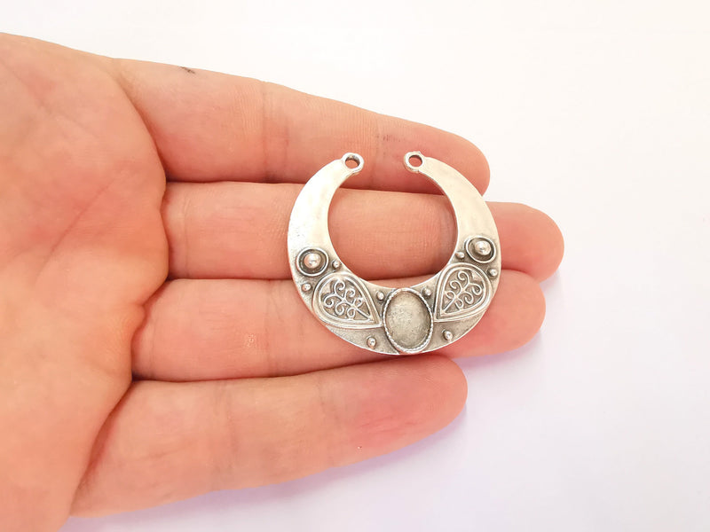 2 Silver Charms Antique Silver Plated Charms (41x40mm) (Cabochon base size 10x8mm oval) G22268