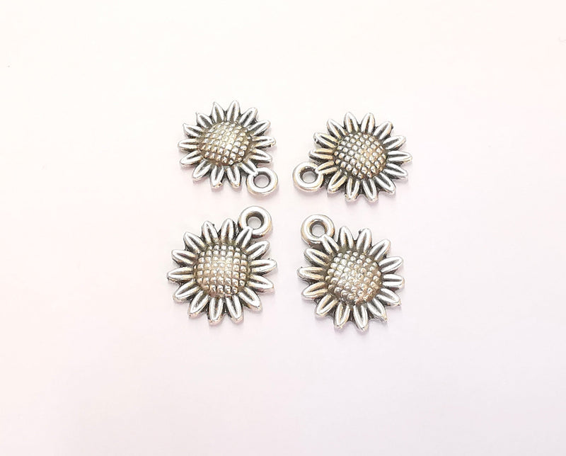 10 Flower Charms Antique Silver Plated Charms (18x14mm)  G22269