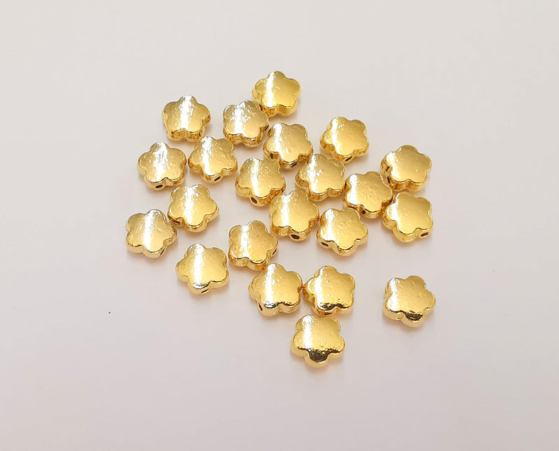 5 Flower Charms 24K Shiny Gold Plated Beads (8mm)  G22675