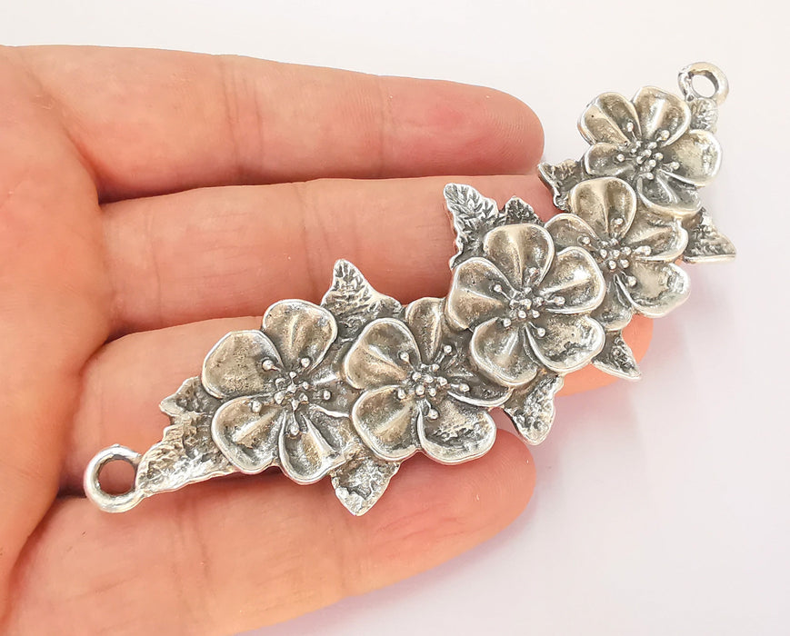 Flower Pendant Connector Antique Silver Plated (110x37mm)  G22681