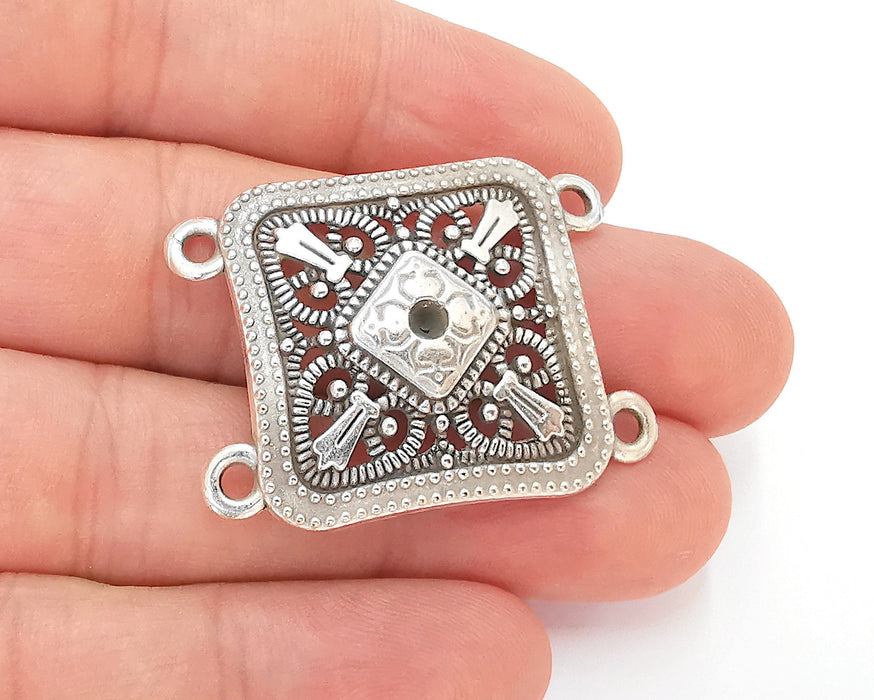 2 Silver Charms Connector Antique Silver Plated Charms (38x29mm)  G22679