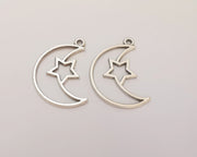 4 Crescent Star Charms Antique Silver Plated Charms (36x25mm)  G22687