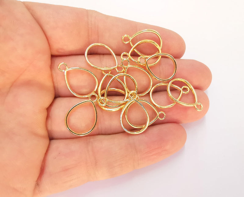 8 Drop Charms 24k Shiny Gold Plated Charms (19x13mm)  G22688