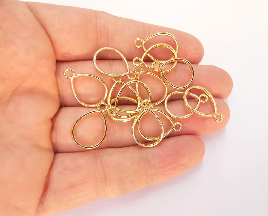8 Drop Charms 24k Shiny Gold Plated Charms (19x13mm)  G22688