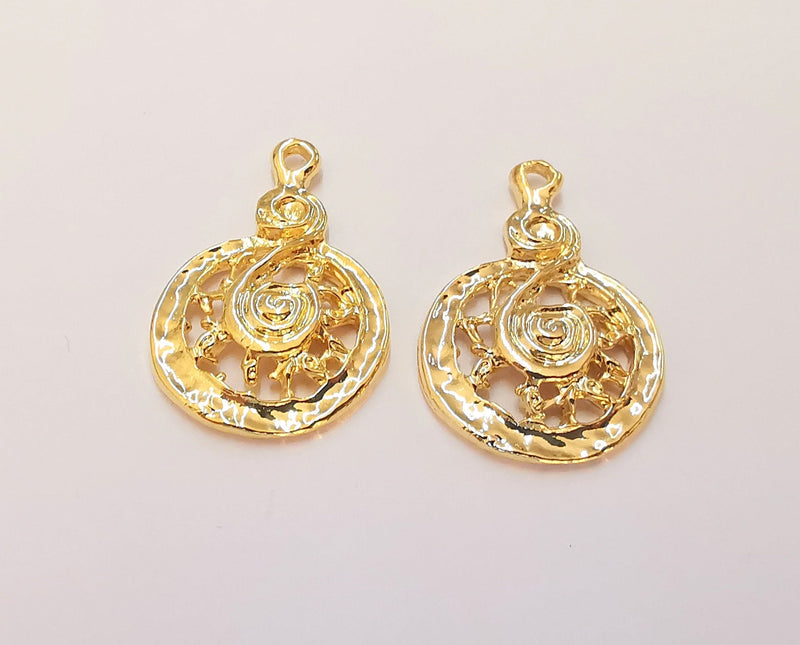 2 Gold Charms Shiny Gold Plated Charms (27x18mm)  G22690