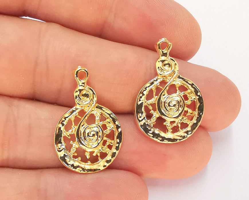 2 Gold Charms Shiny Gold Plated Charms (27x18mm)  G22690