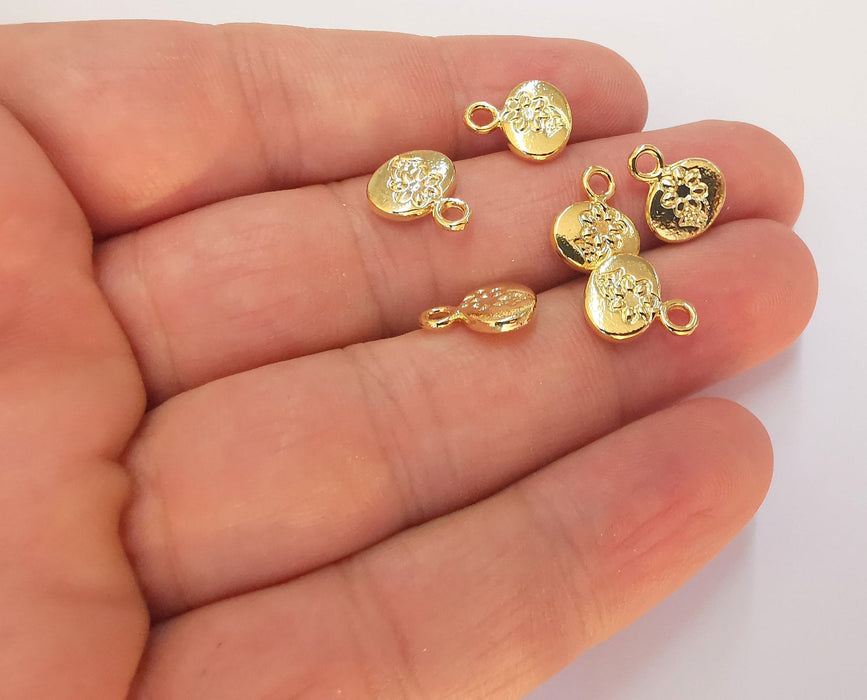 6 Lotus Flower Charms (Double Sided) 24k Shiny Gold Plated Charms (12x10mm)  G22691