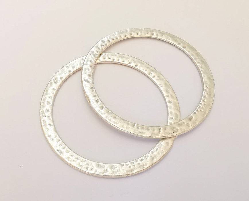 2 Hammered Circle Findings Antique Silver Plated Circle (53mm)  G22695