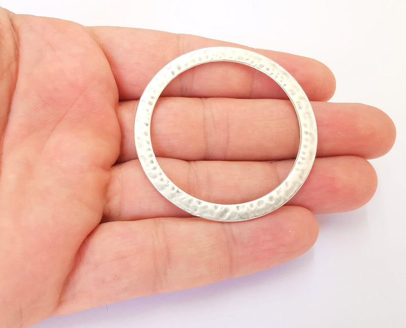 2 Hammered Circle Findings Antique Silver Plated Circle (53mm)  G22695