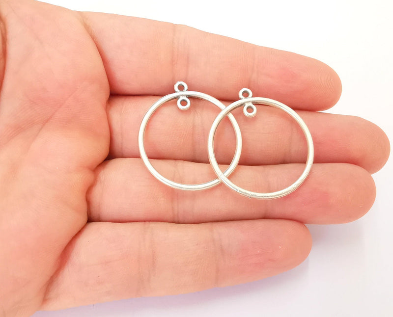4 Circle Connector Antique Silver Plated Charms (32x29mm) G22696