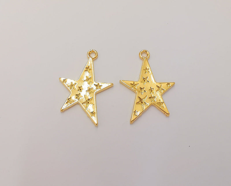 2 Star Charms 24k Shiny Gold Plated Charms (30x22mm)  G22706