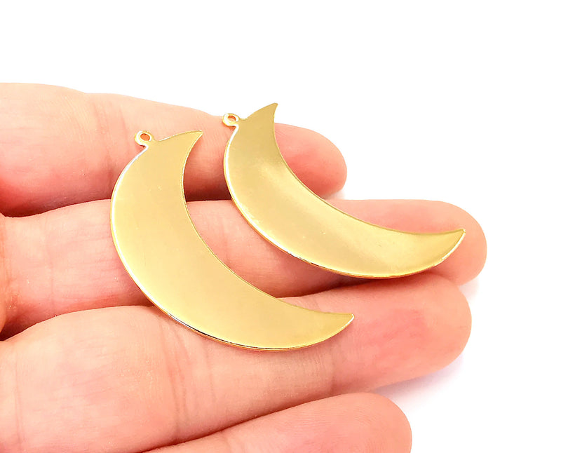 2 Crescent Charms 24k Shiny Gold Plated Brass Charms (47mm)  G22707