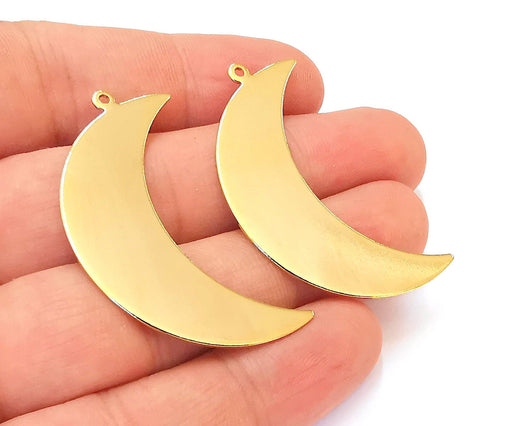 2 Crescent Charms 24k Shiny Gold Plated Brass Charms (47mm)  G22707