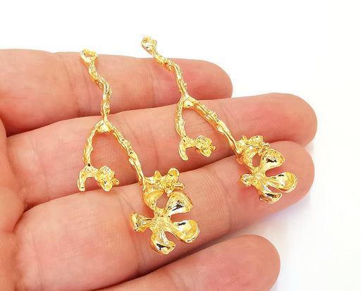2  Flower Charm  24K Shiny Gold Plated Charms (61x21mm) G22709