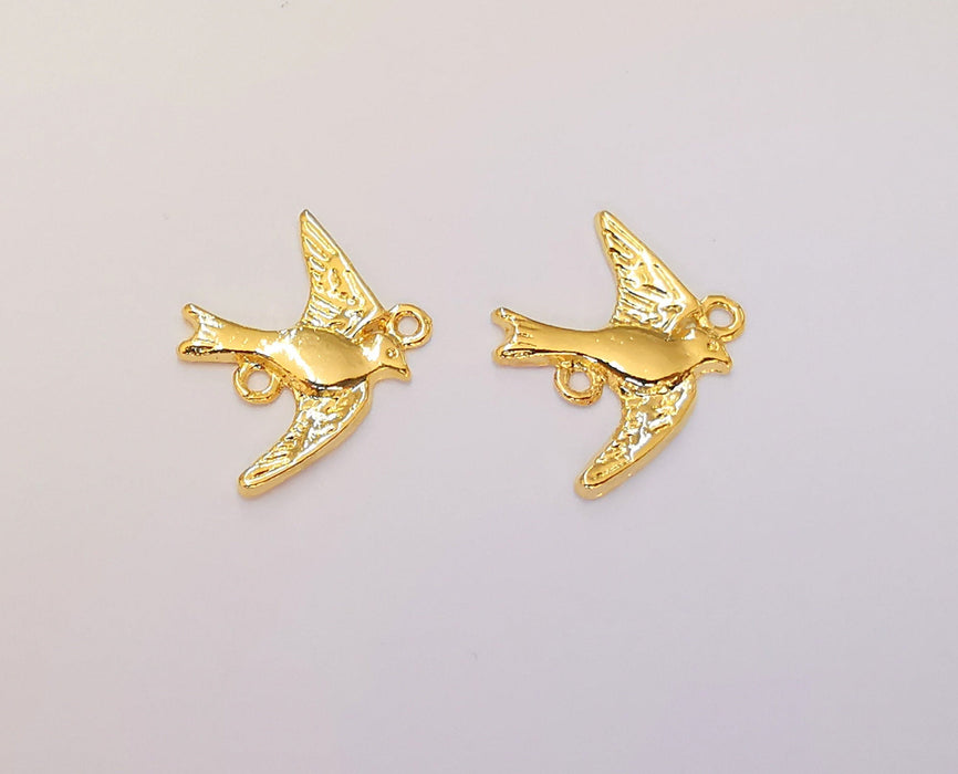 4 Bird Charm Connector 24K Shiny Gold Plated Charms (21x17mm) G22711