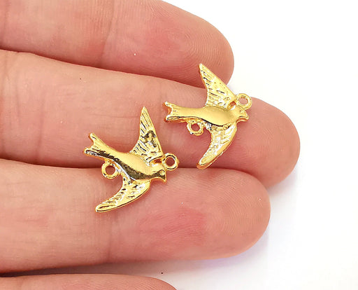 4 Bird Charm Connector 24K Shiny Gold Plated Charms (21x17mm) G22711