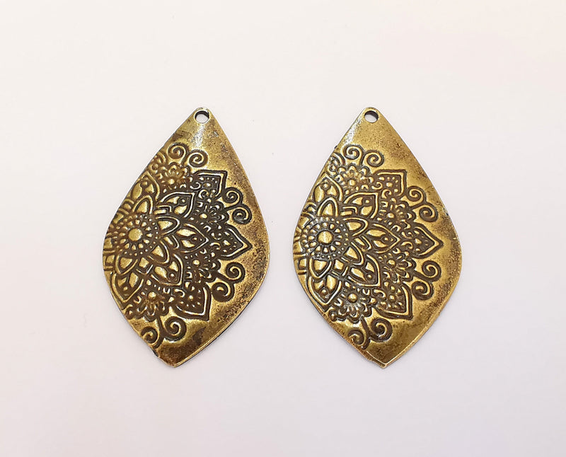 2 Drop Flower Charms Antique Bronze Plated Charms (43x25mm) G22785