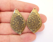 2 Drop Flower Charms Antique Bronze Plated Charms (43x25mm) G22785