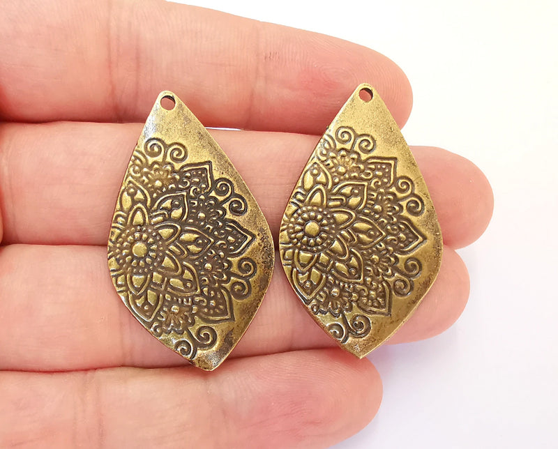 2 Drop Flower Charms Antique Bronze Plated Charms (43x25mm) G22785